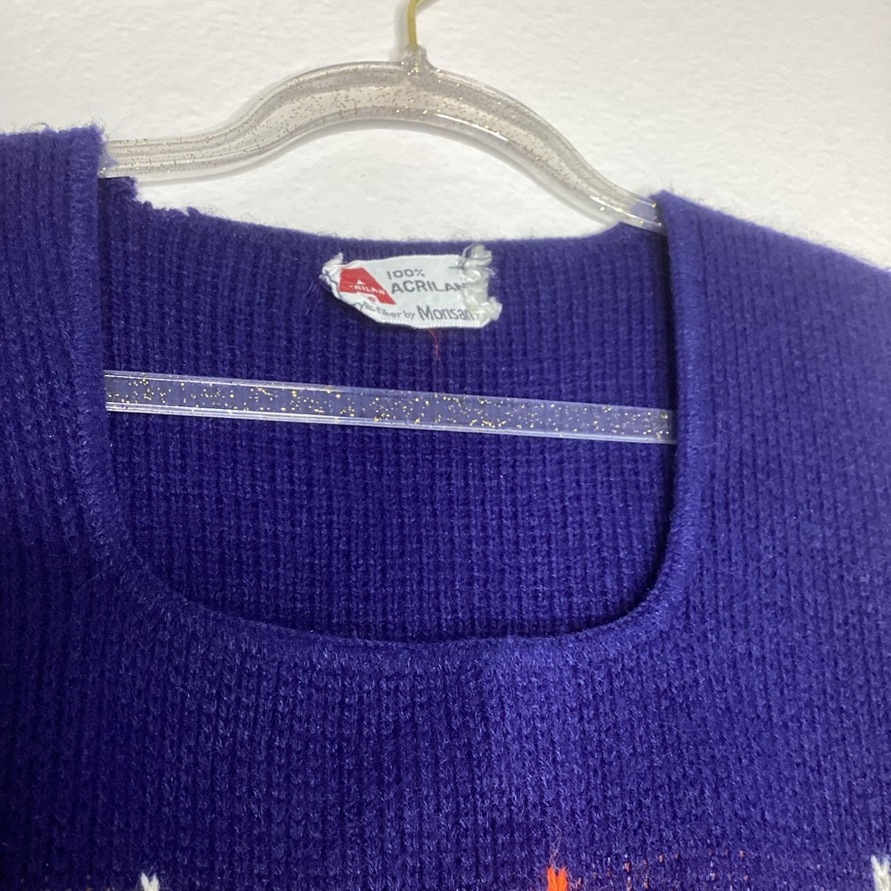 Vintage Square Neck Sweater Vest Stripes Geometric Acrylic Sm - Picture 4 of 6